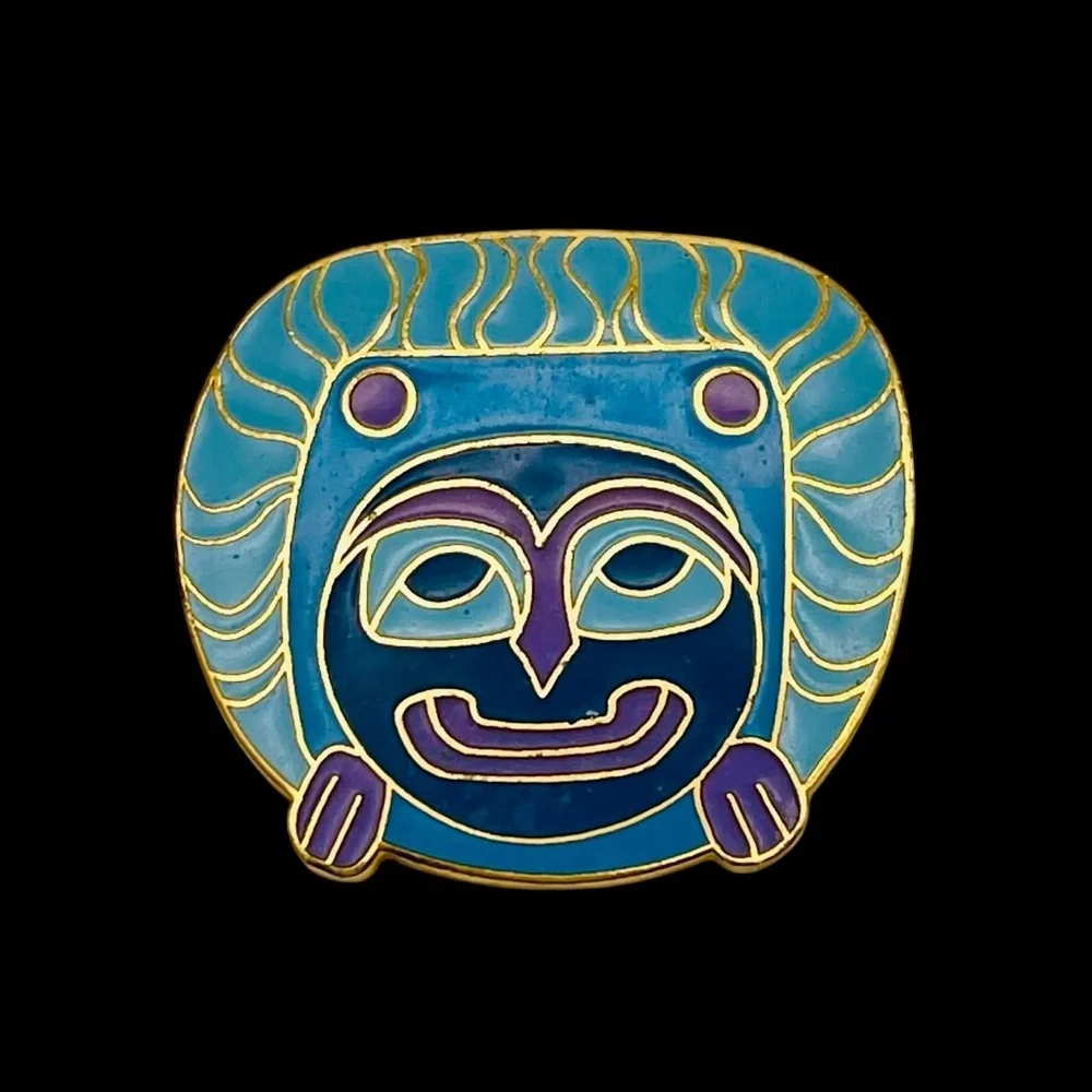 Collectible Artique Alaskan Artist Barbara Lavallee Cloisonné Tiki Mask Pin - Picture 1 of 10